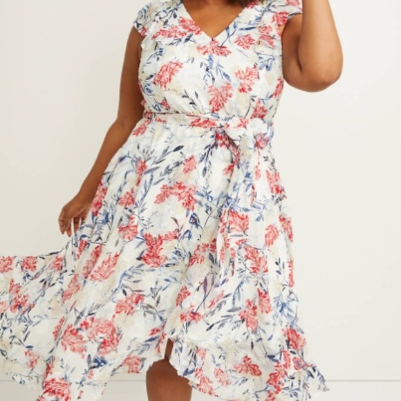 Lane Bryant chiffon faux-wrap Midi Dress NEW - Picture 2 of 5